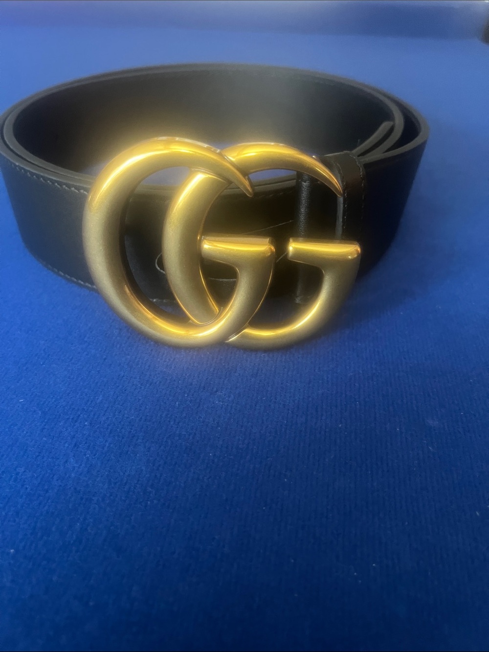 Gucci Black Leather Belt with Gold Double-G Buckle